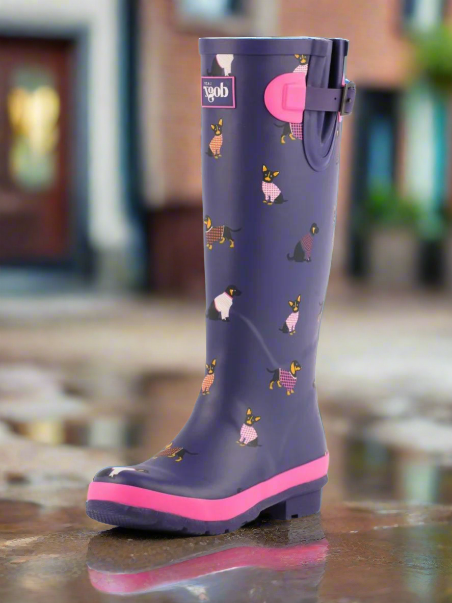 Lazy Dogz navy Harper wellington boot sizes 5-8