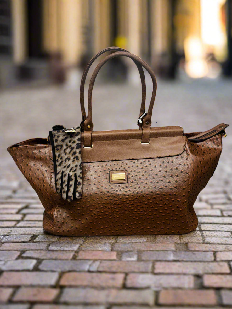 Tan and Tan Bar Ostrich Weekend Holdall