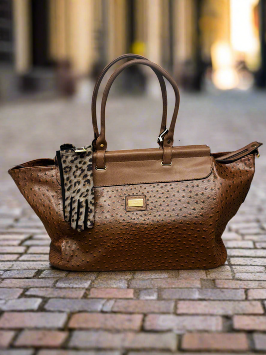 Tan and Tan Bar Ostrich Weekend Holdall