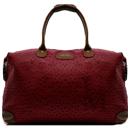 Red and Tan Ostrich Vegan Leather Weekend Holdall