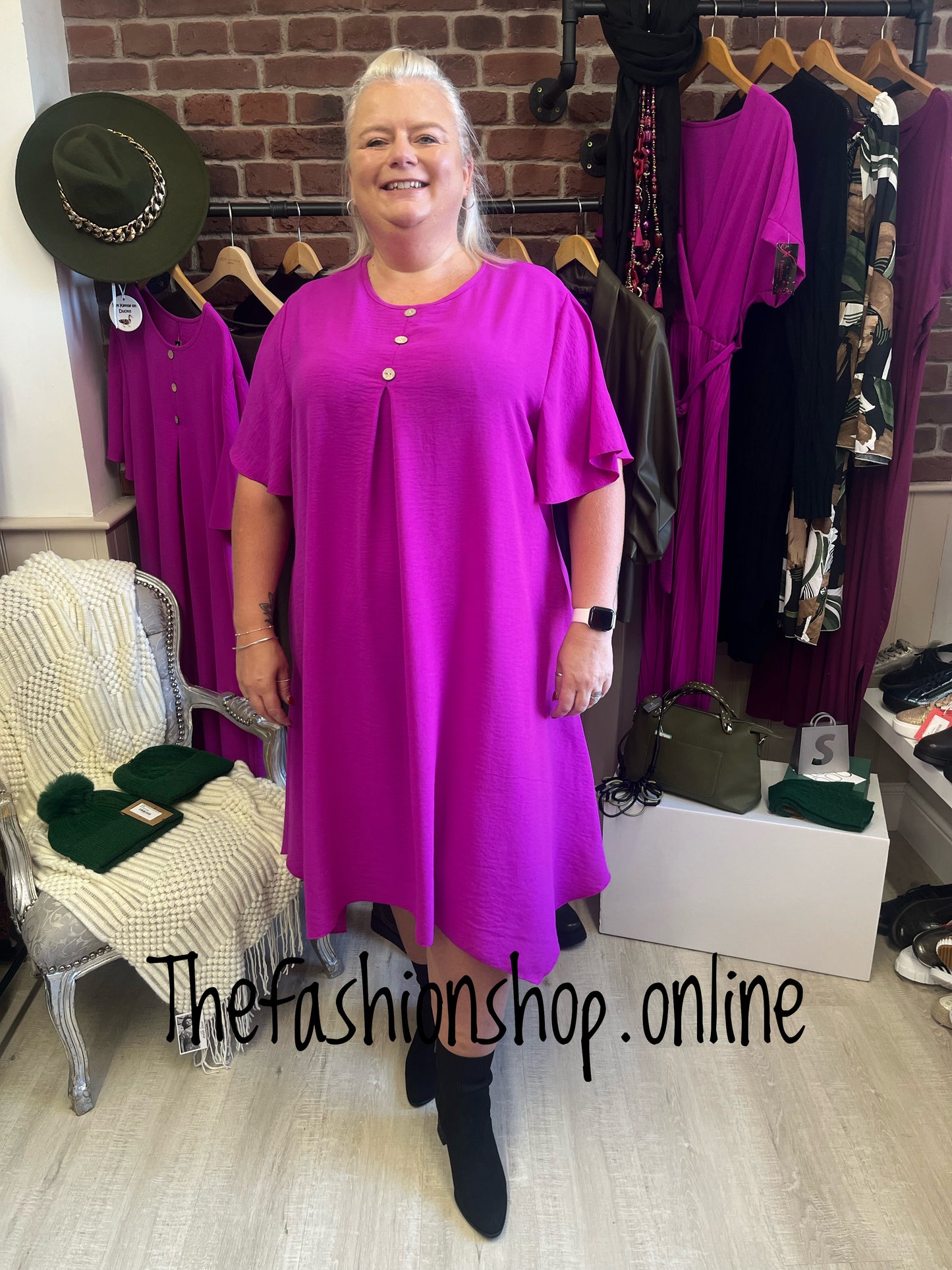 Magenta three button dress 14-22