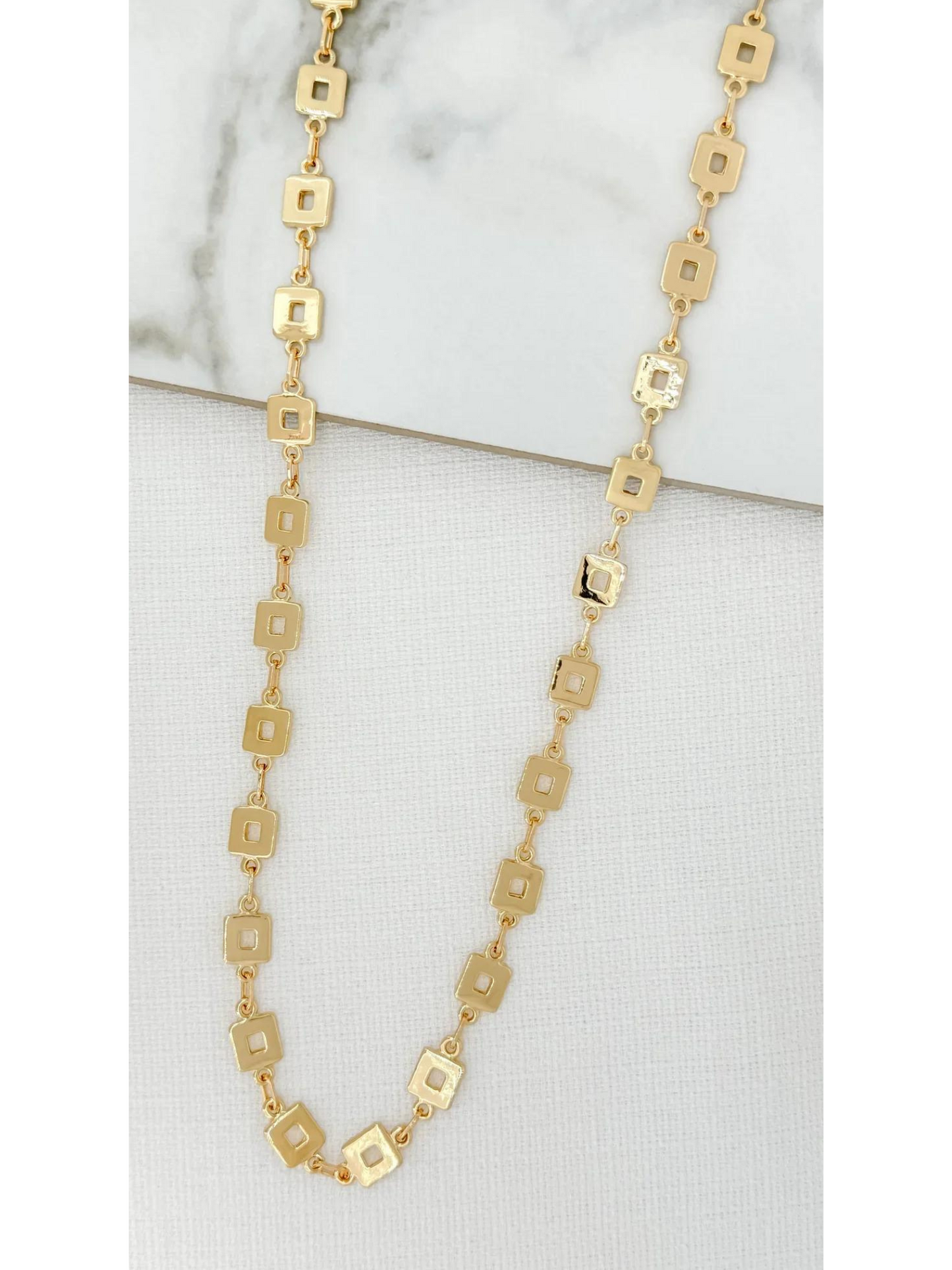 Envy long gold necklace with small square links