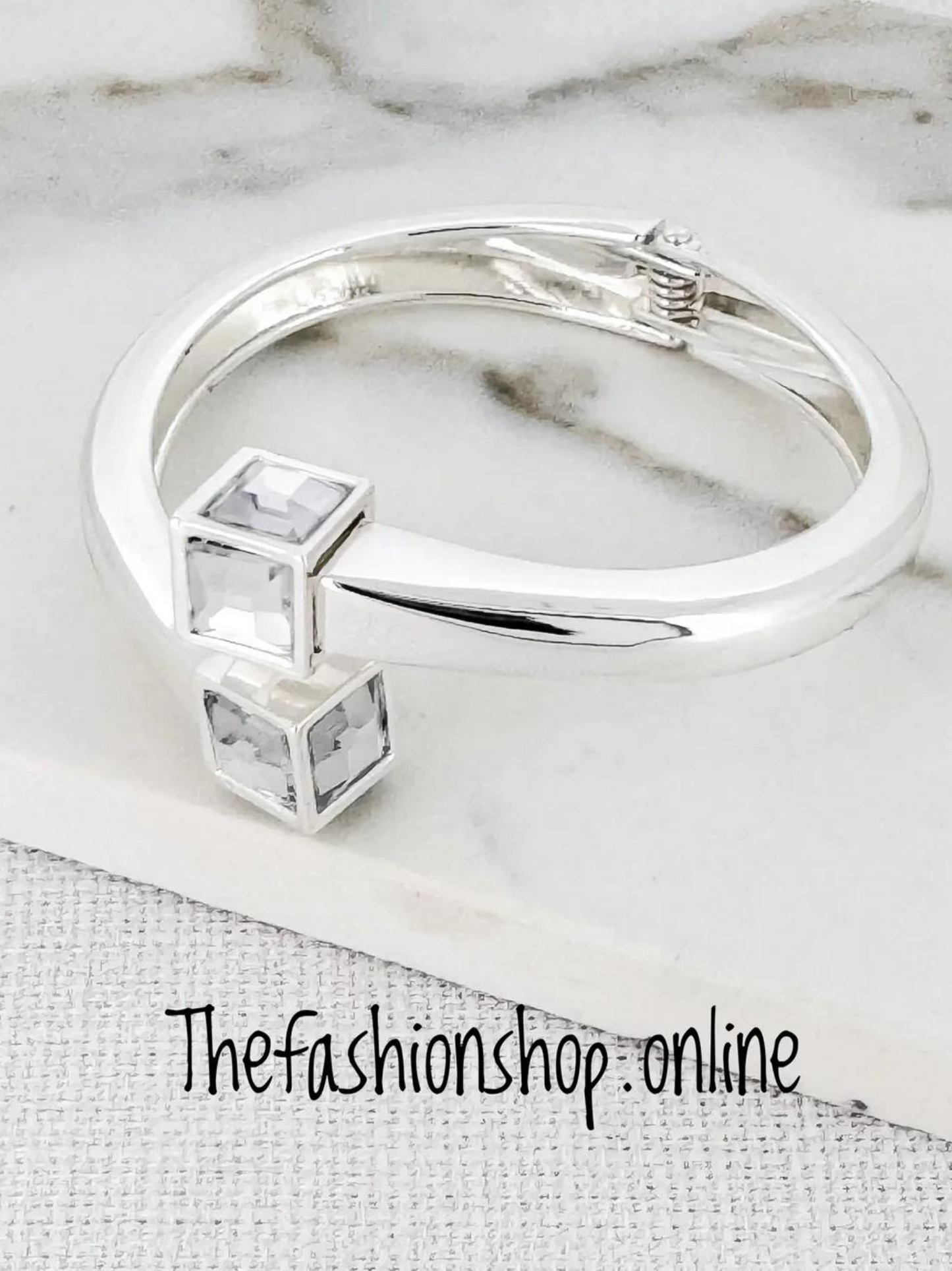 Envy silver hinged bangle with crystal cube