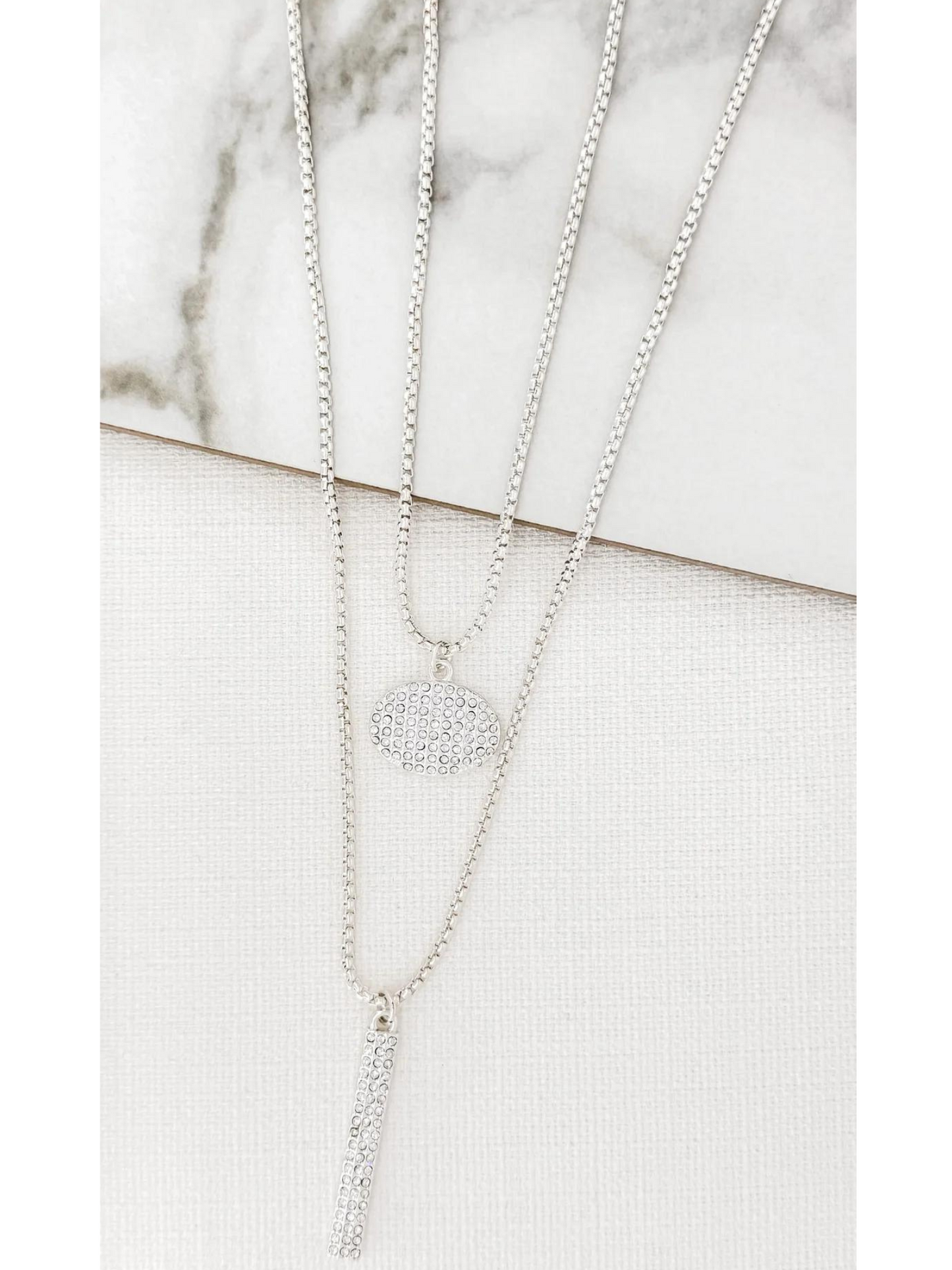 Envy silver double layer necklace with diamante pendants