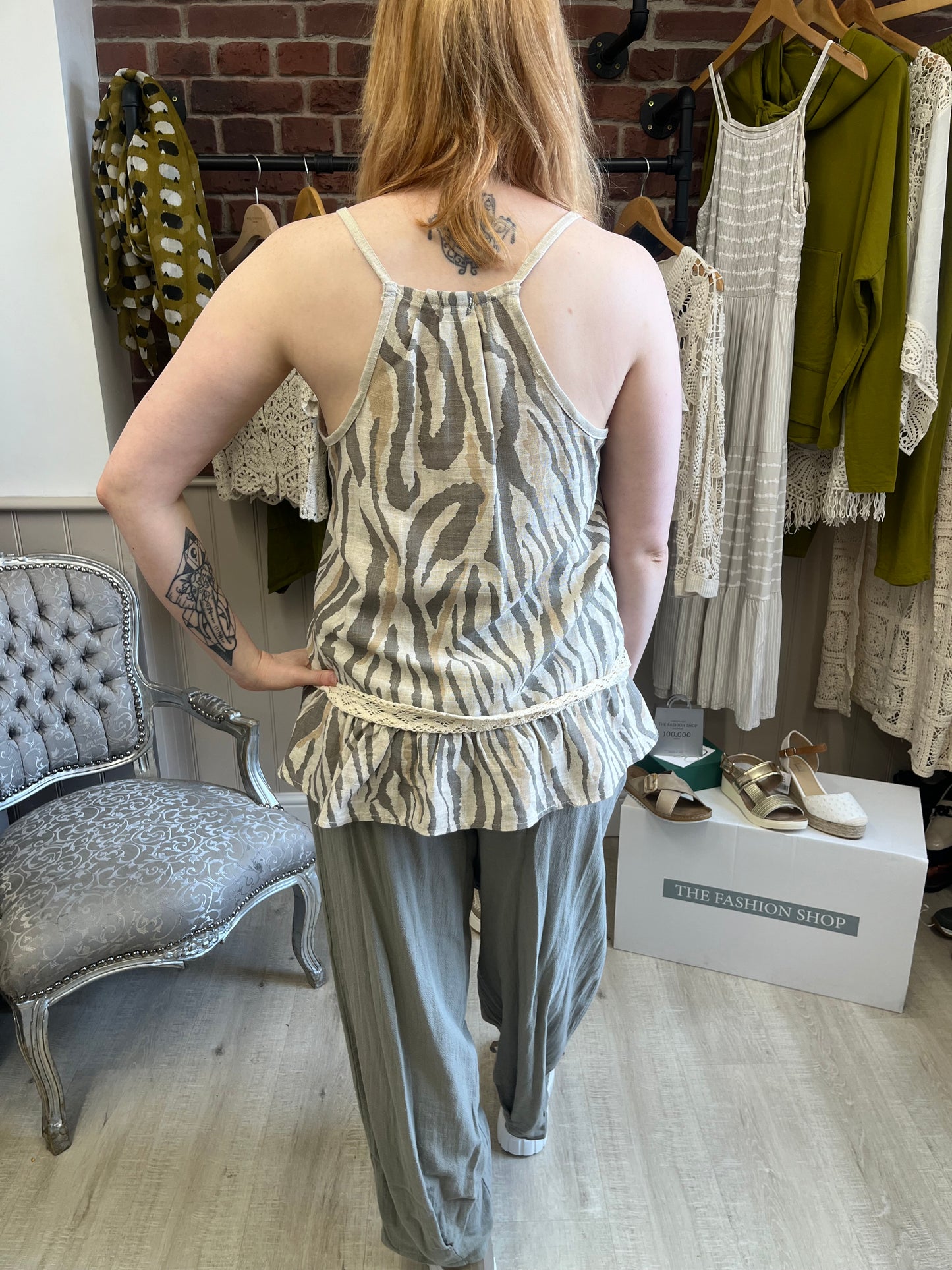 Mocha zebra print linen vest 10-14