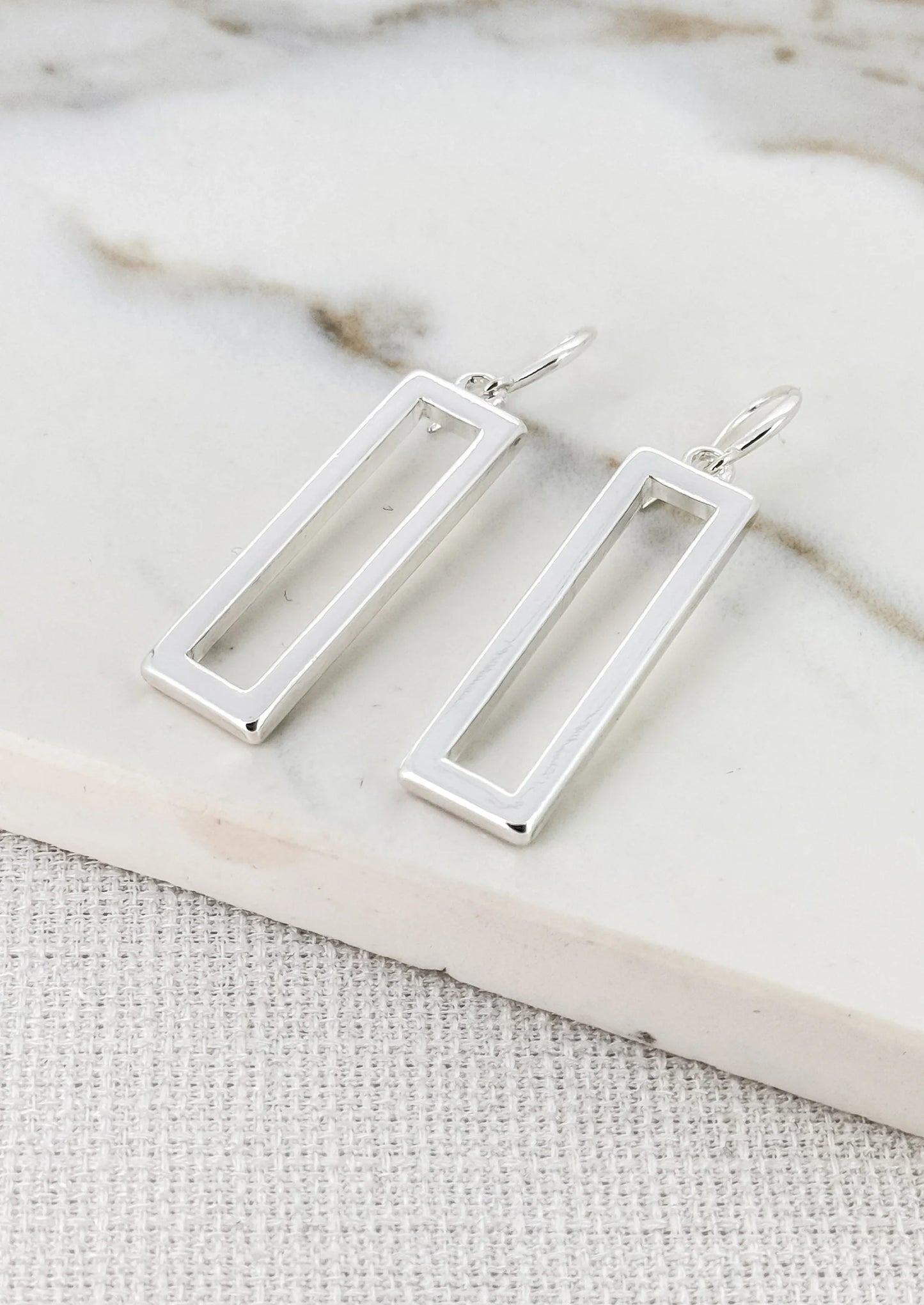 Envy silver rectangular dropper earrings