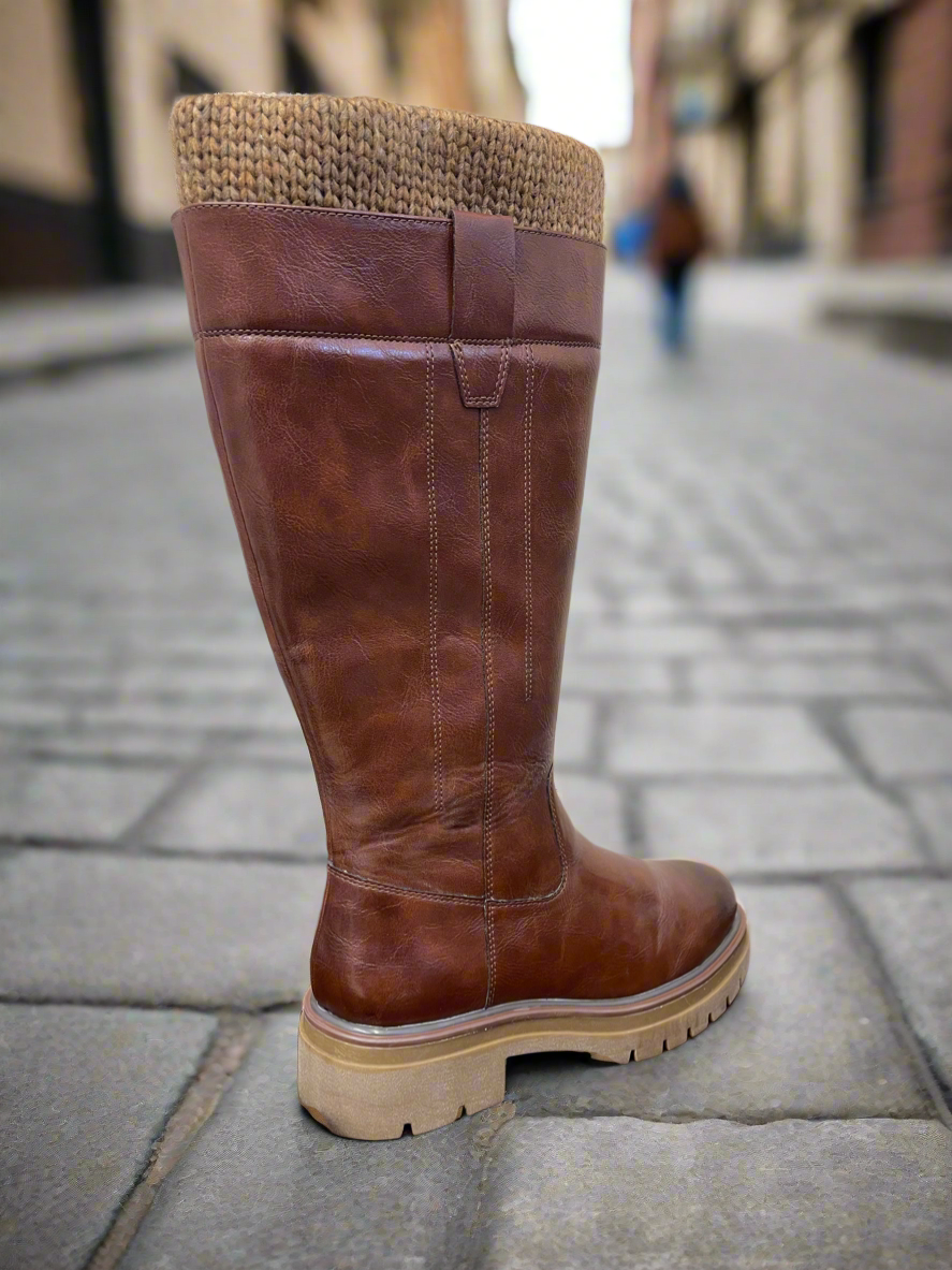 Marco Tozzi chestnut faux leather calf length boot  sizes 4-9