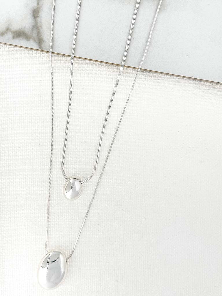 Envy silver double hammered drop necklace