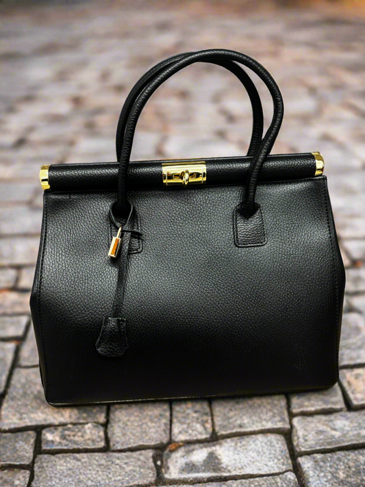 Sarah Tempest Italian  black leather padlock bag