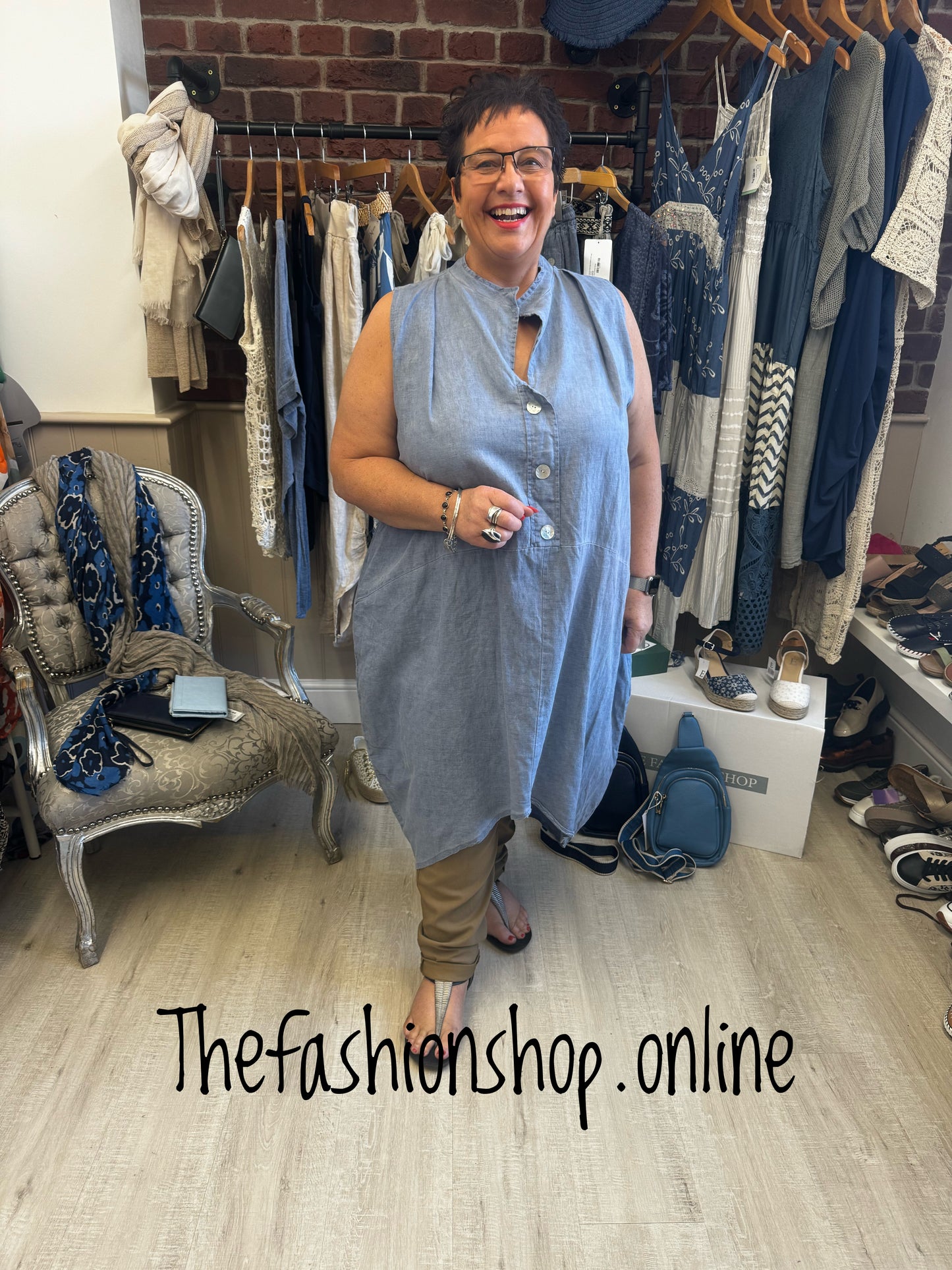 Denim blue linen mix sleeveless tunic 16-24