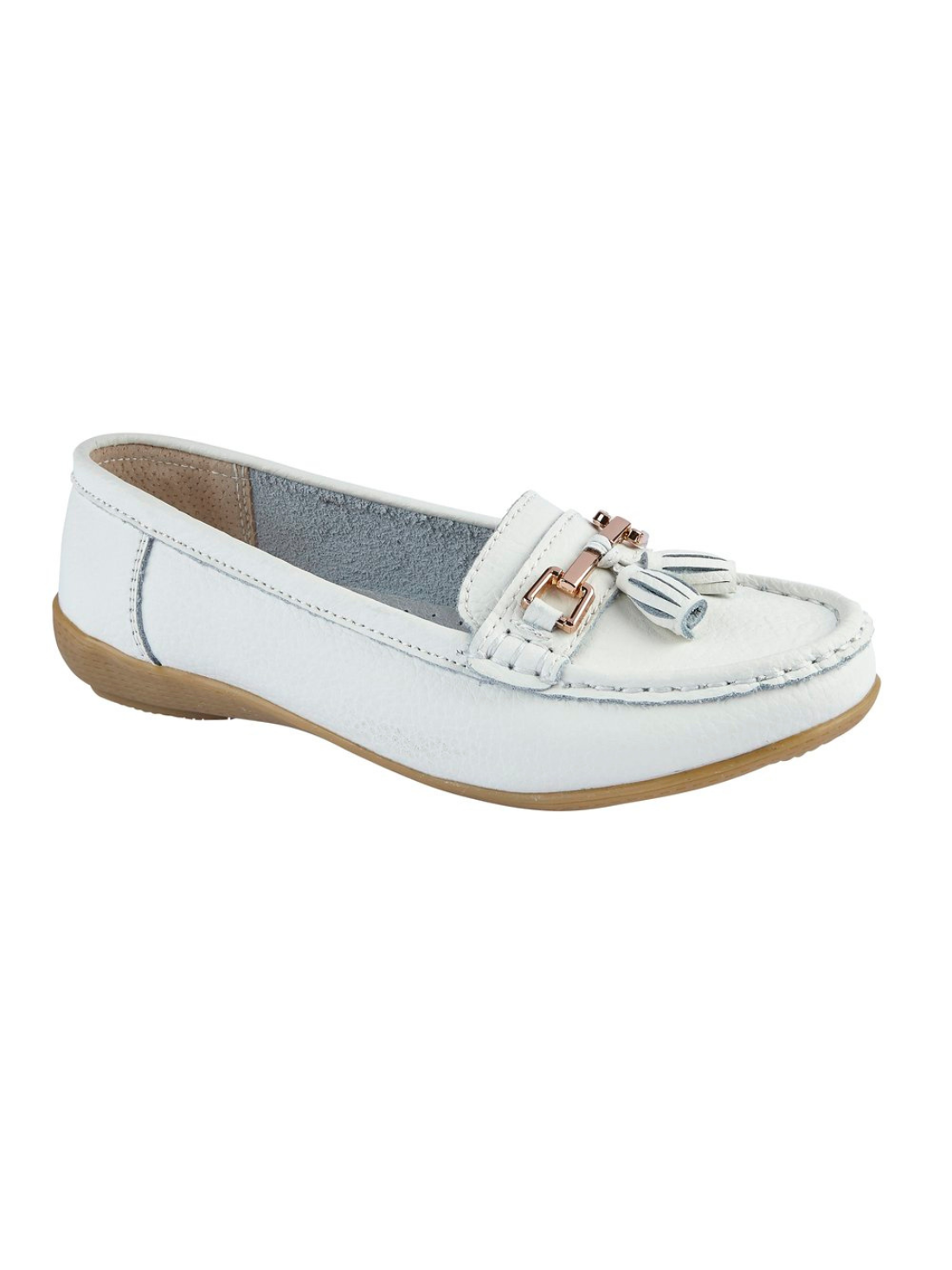 Jo & Joe Nautical wide fit leather white loafer 4-8