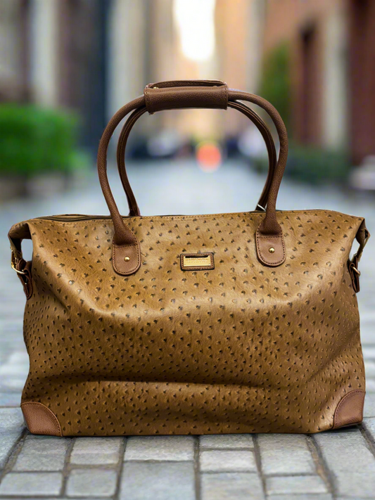 Tan and Tan Ostrich Vegan Leather Weekend Holdall