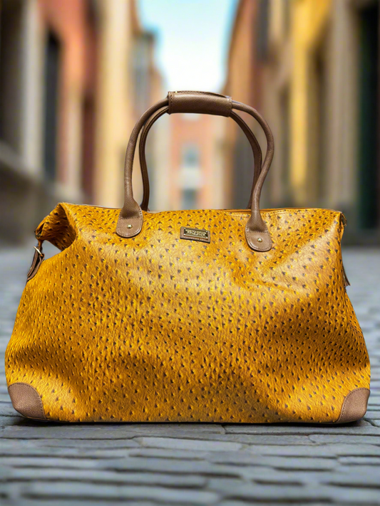 Mustard and Tan Ostrich Vegan Leather Weekend Holdall