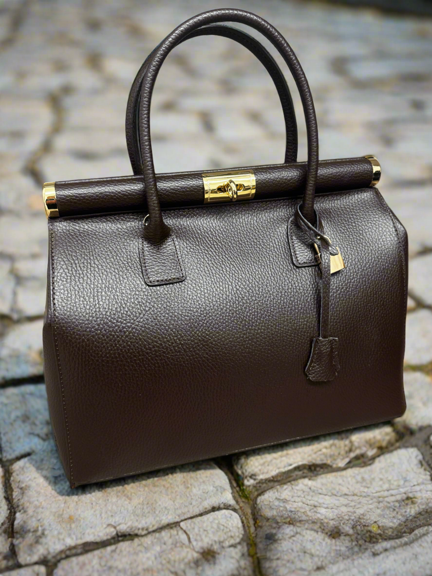 Sarah Tempest Italian brown padlock leather bag