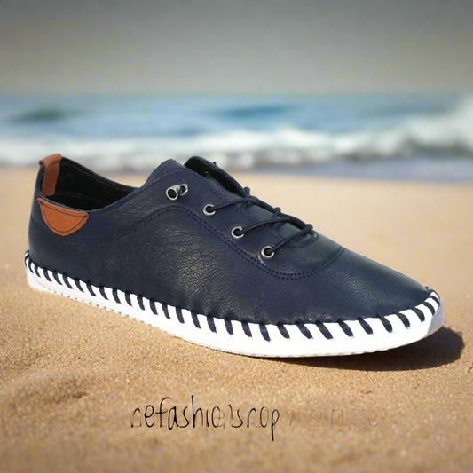 Navy Lunar St Ives leather plimsoll 3-9