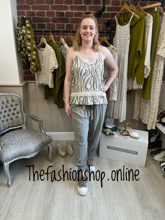 Mocha zebra print linen vest 10-14