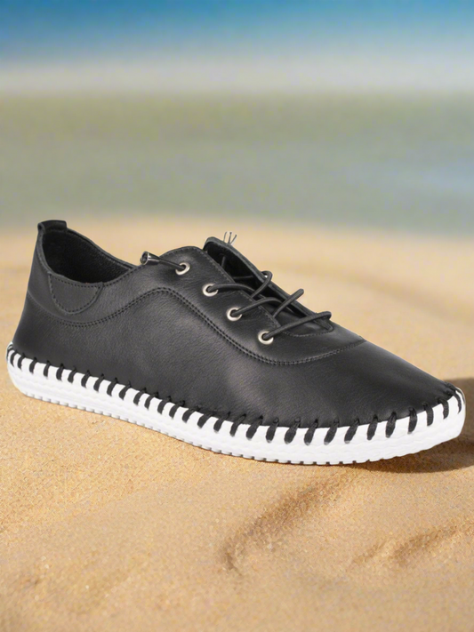 Black Lunar St Ives leather plimsoll 3-8