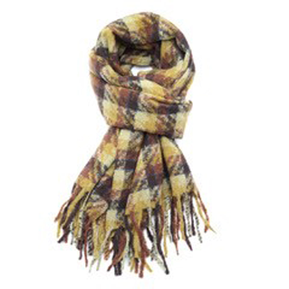 Lua khaki and brown checked tassle scarf