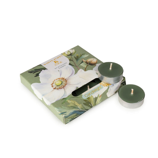 Candlelight Set of 9 Tea Lights White Poppy and Sage