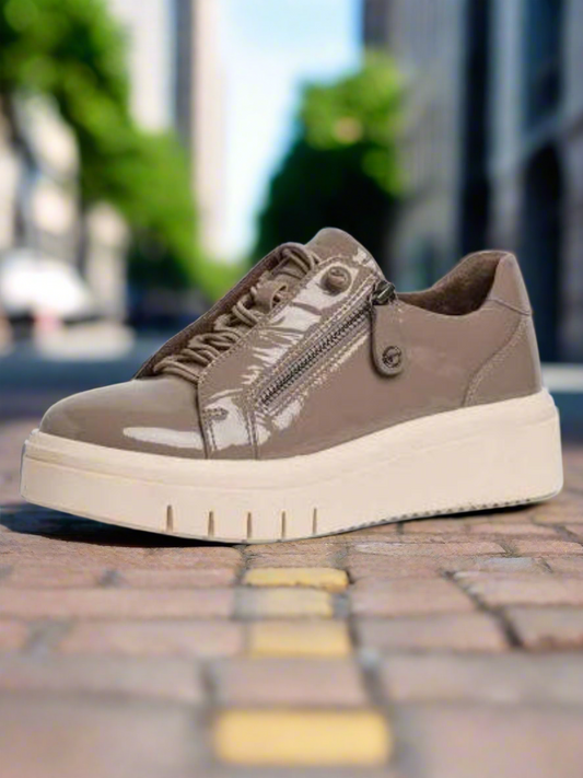 Tamaris leather taupe patent comfort trainers sizes 4-9