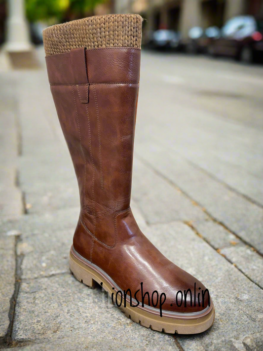 Marco Tozzi chestnut faux leather calf length boot  sizes 4-9