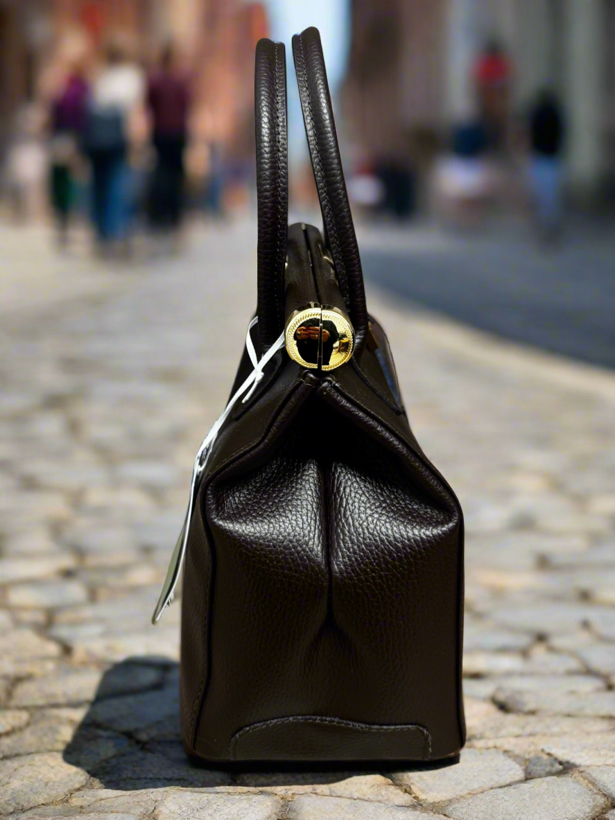 Sarah Tempest Italian brown padlock leather bag