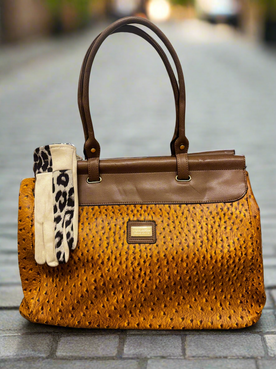 Mustard and Tan Bar Ostrich Weekend Holdall