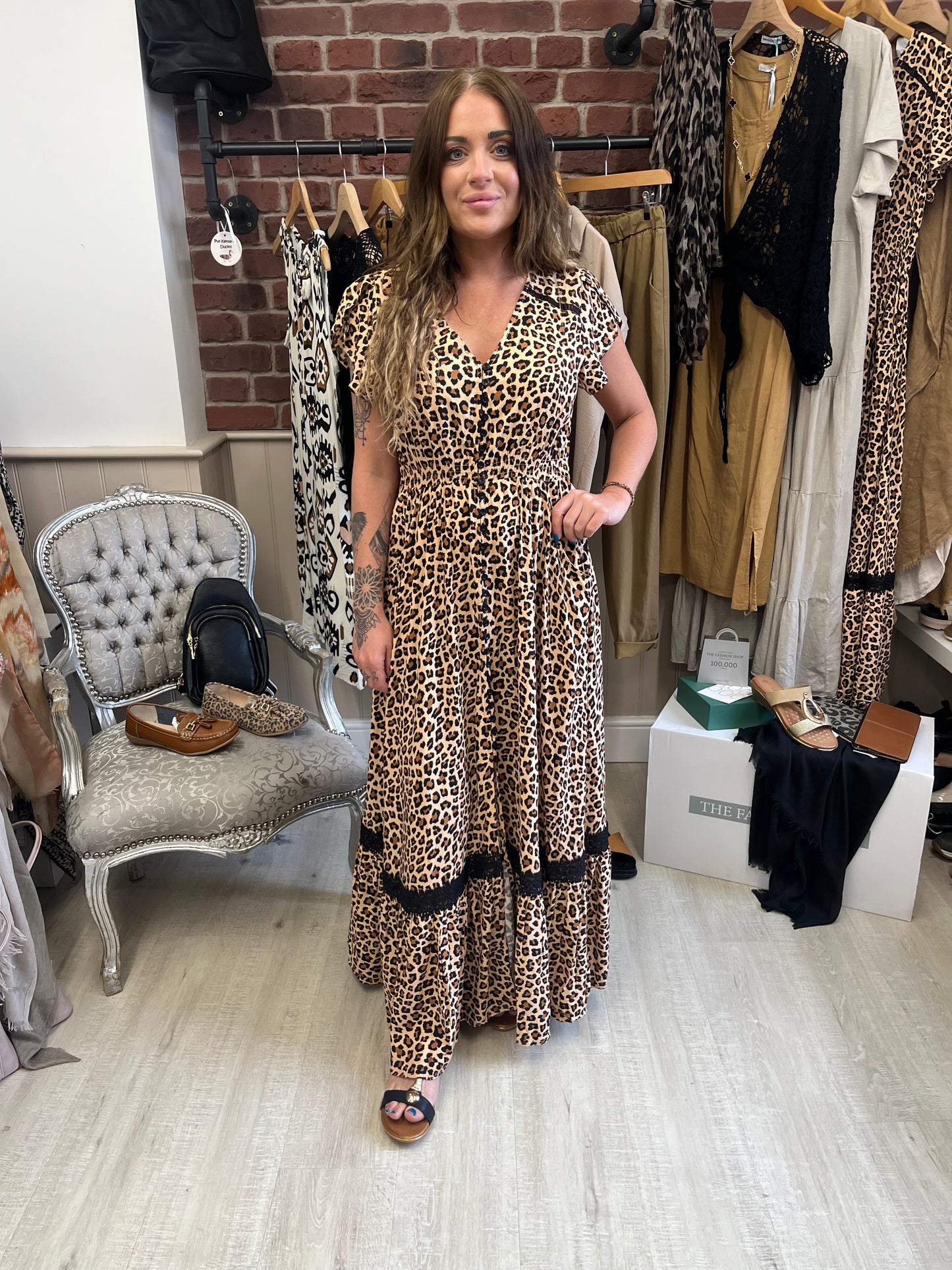 Stella Morgan leopard print maxi dress  with lace detail sizes 10,12,14,16,18