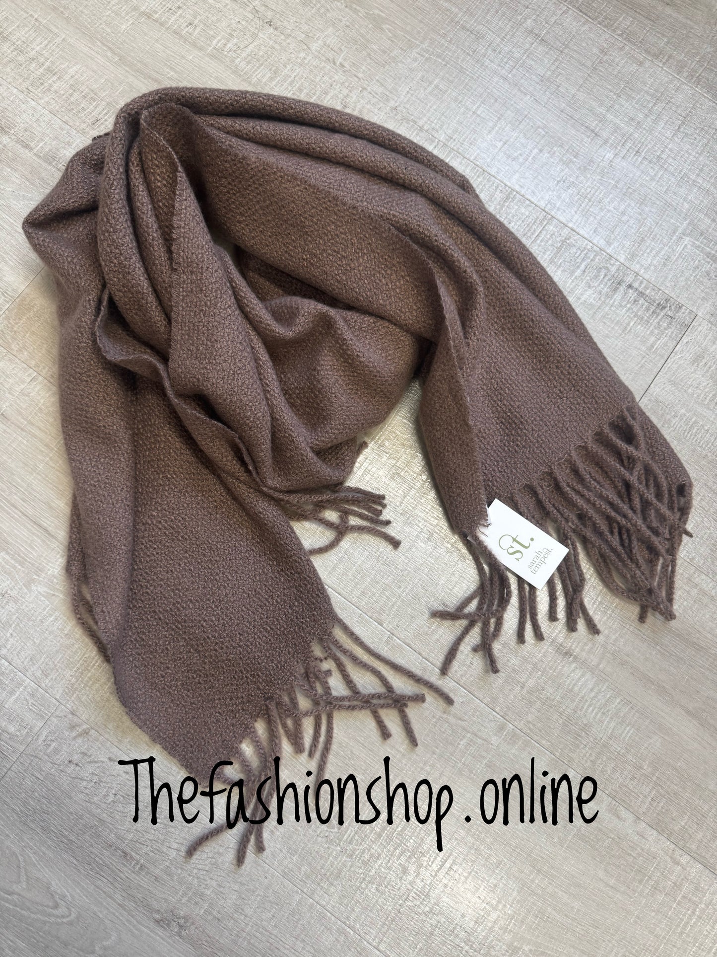 Sarah Tempest taupe tassel scarf