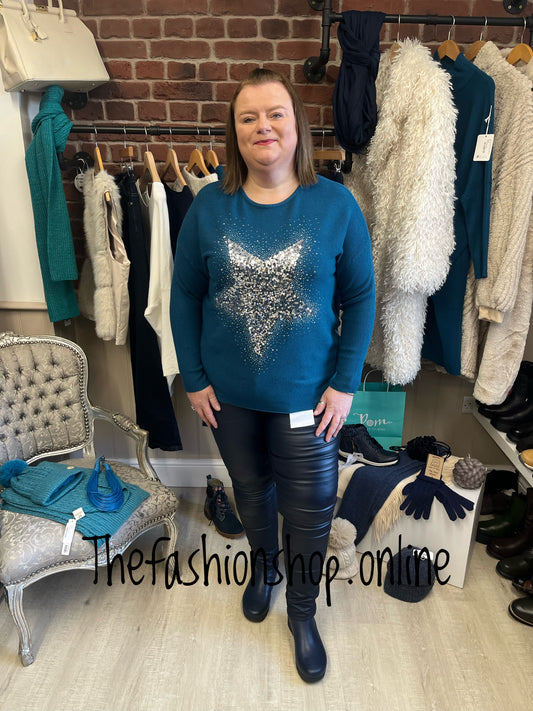 Elsa teal sequin star jumper 12-20