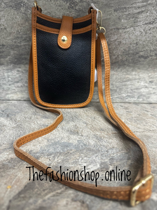 Sarah Tempest black and tan leather crossbody bag