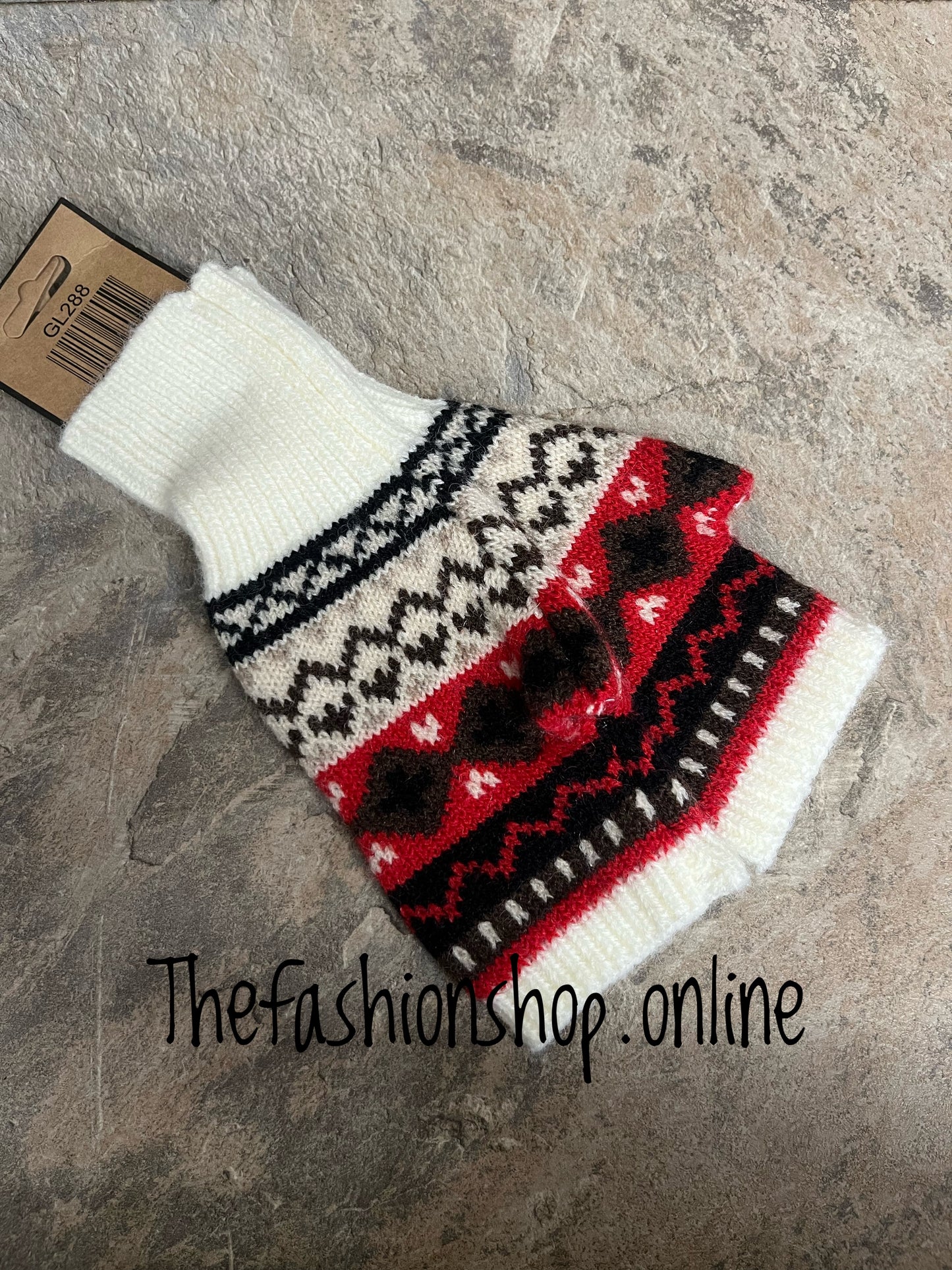 Cream Nordic fingerless patterned gloves