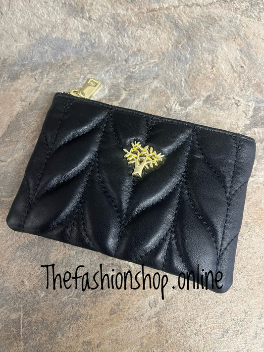 Black leather quilted purse