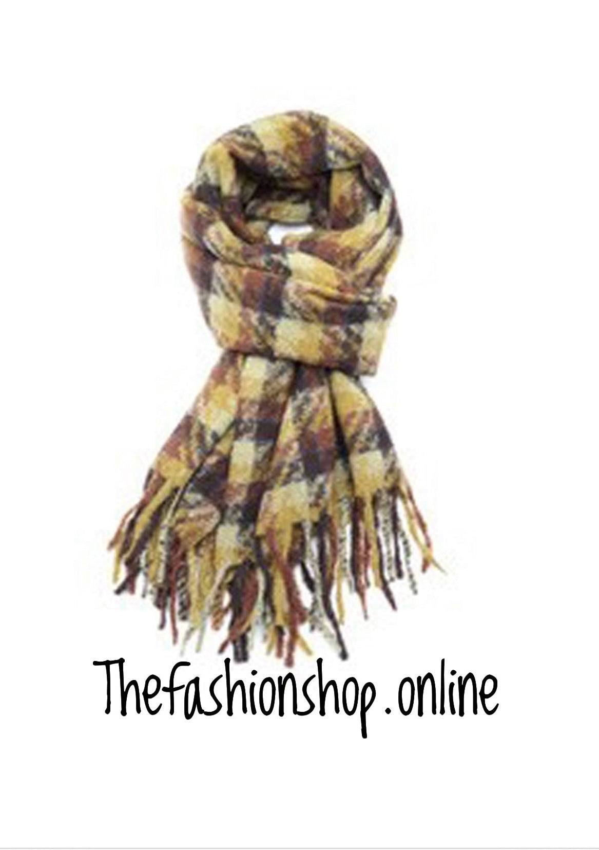 Lua khaki and brown checked tassle scarf