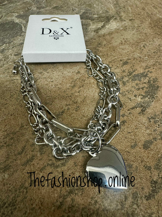 D&X silver plated sweetheart multi-row bracelet