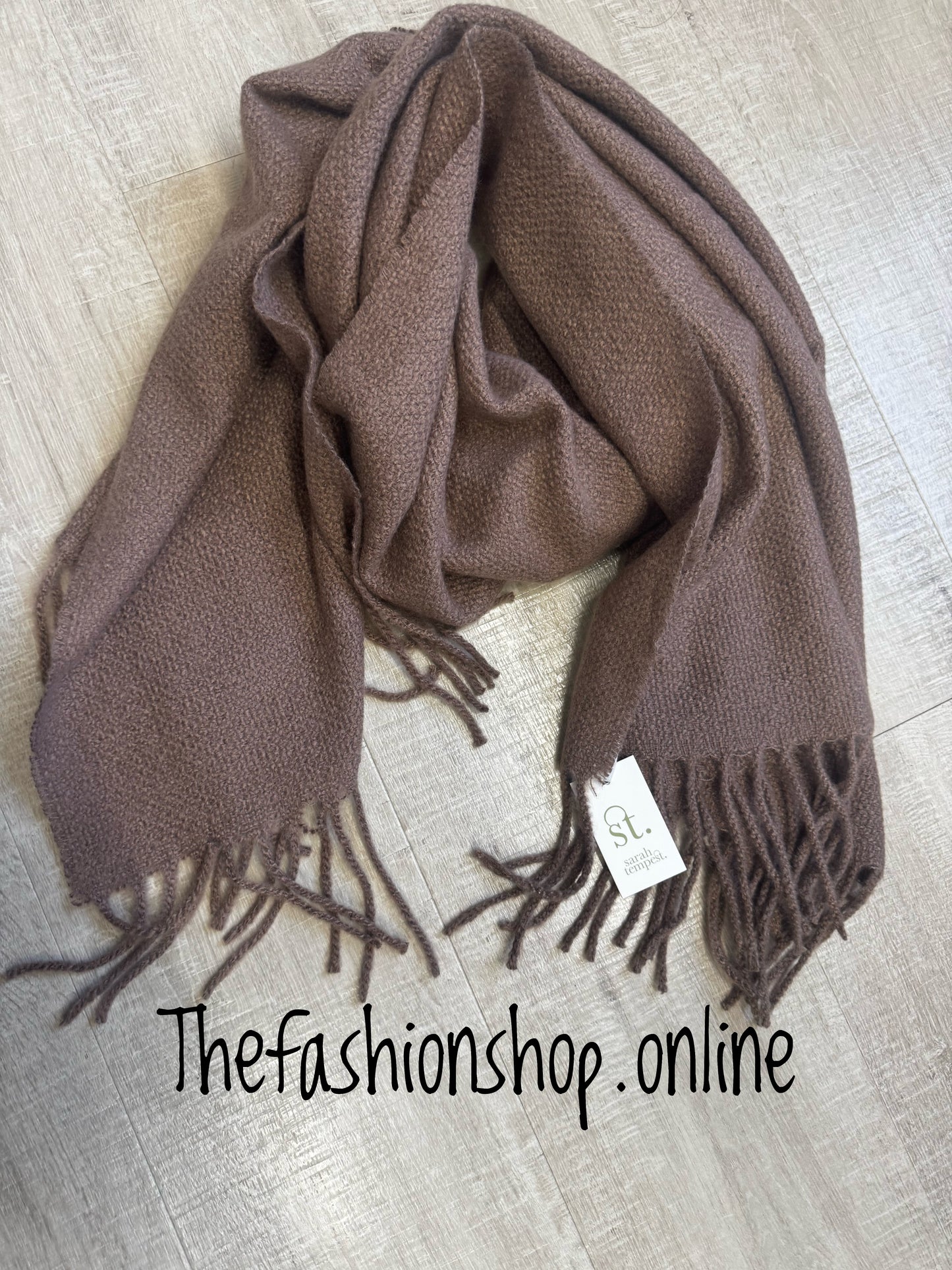 Sarah Tempest taupe tassel scarf