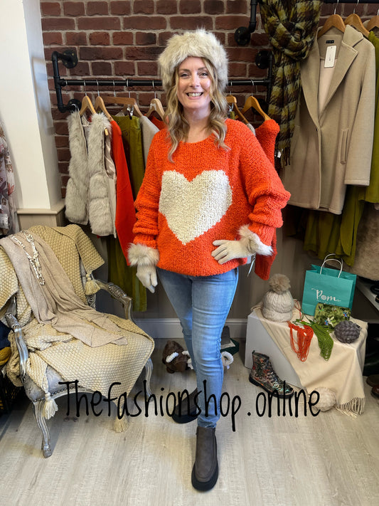 Orange large heart alpaca jumper 8-16