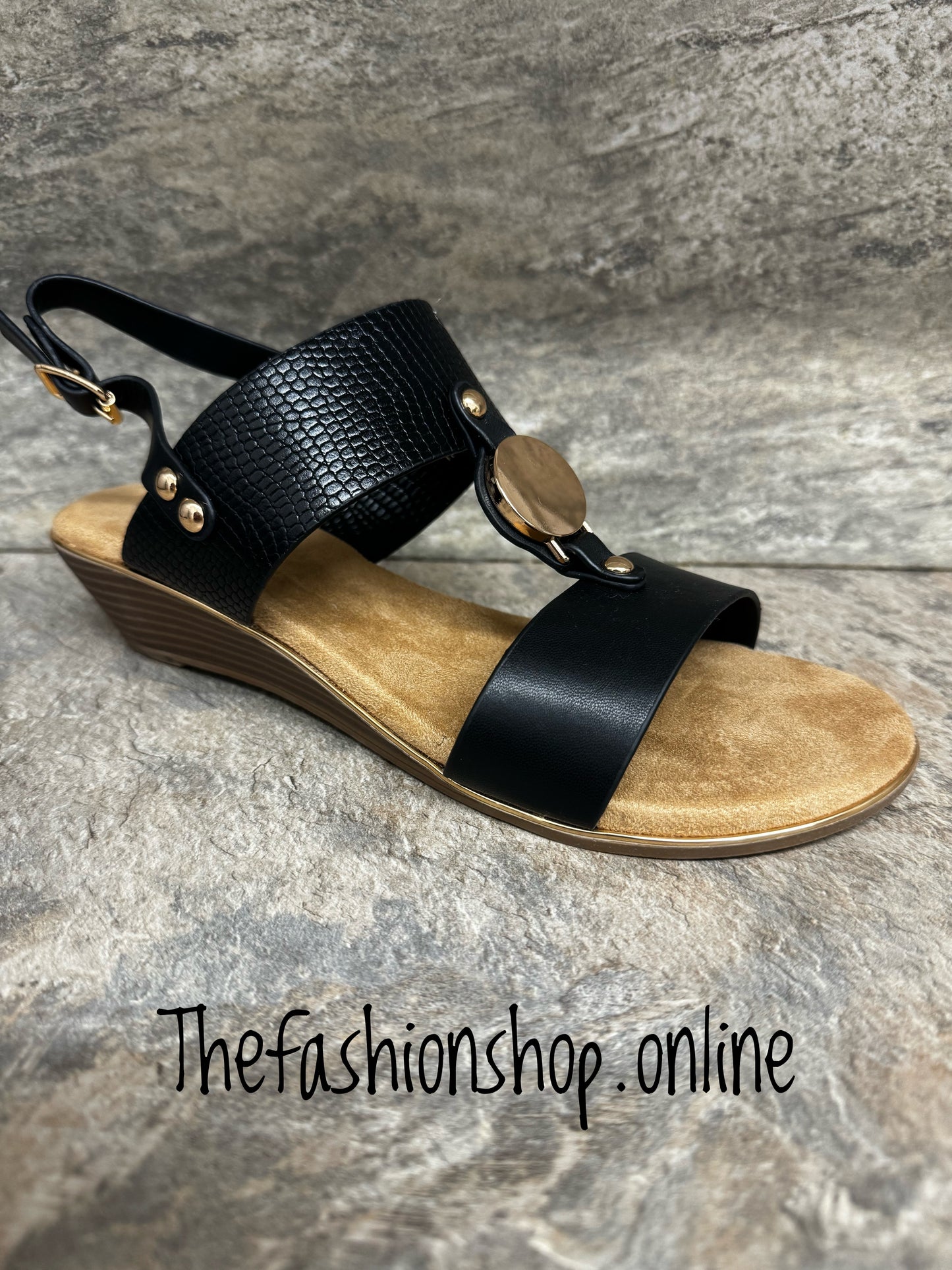 Black Raquel wedge sandal sizes 3-8