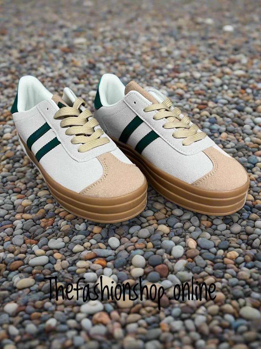 Dolly beige and green platform trainers sizes 3-8 (EU 36-41)