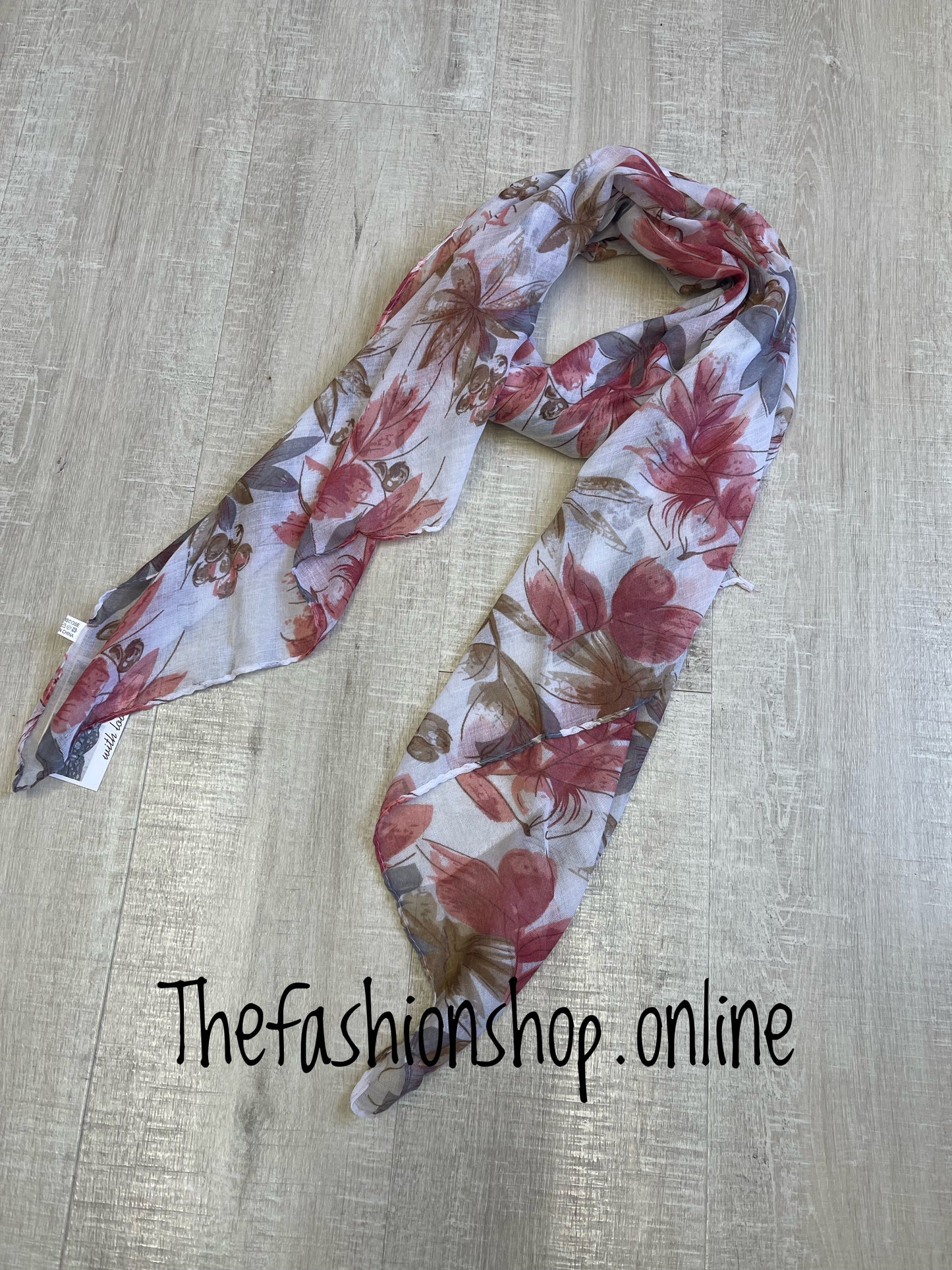 Pink, brown and grey leaves scarf