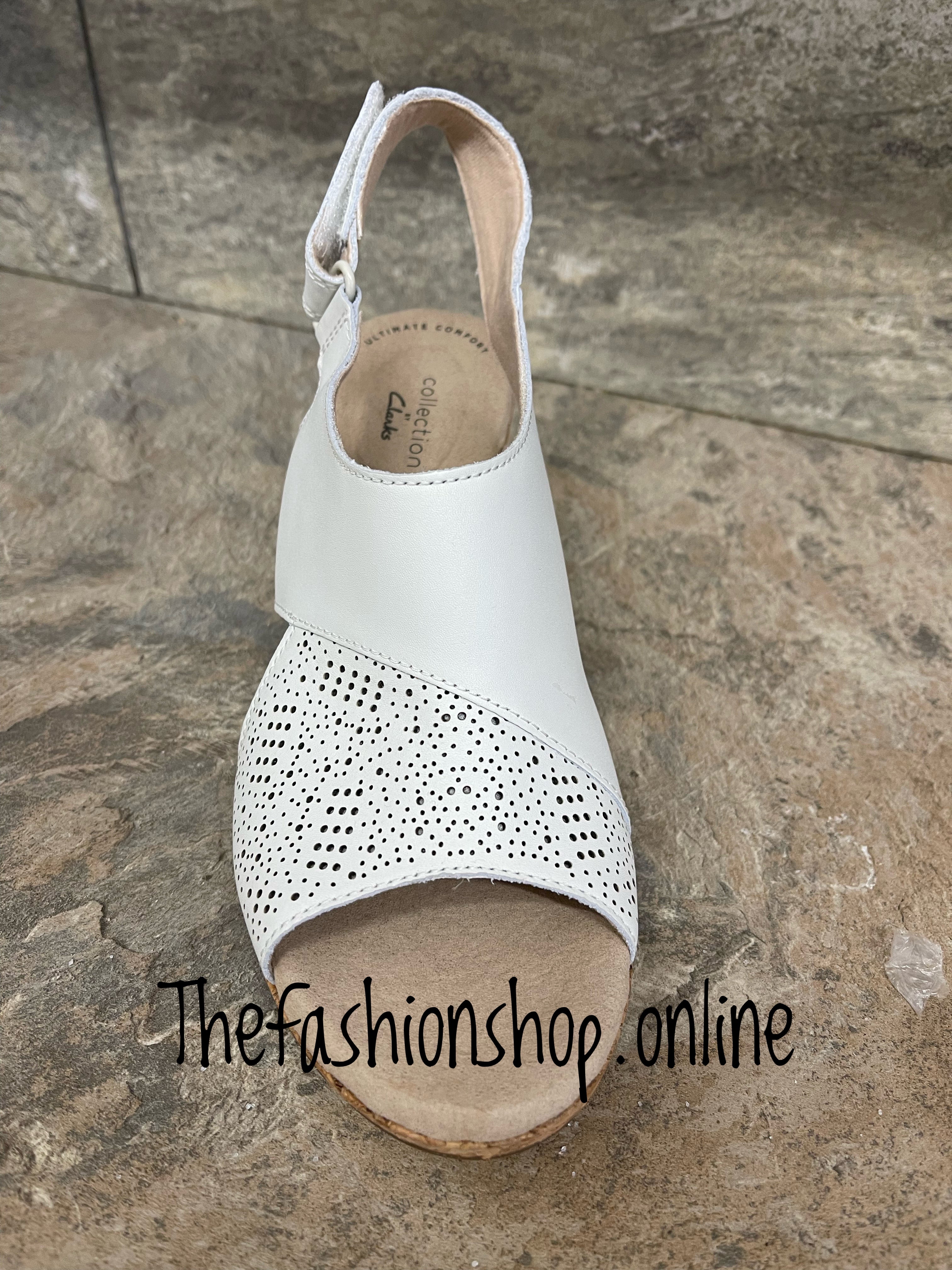 Clarks Lafley Joy white leather wedged sandals sizes 4 8 The Fashion Shop