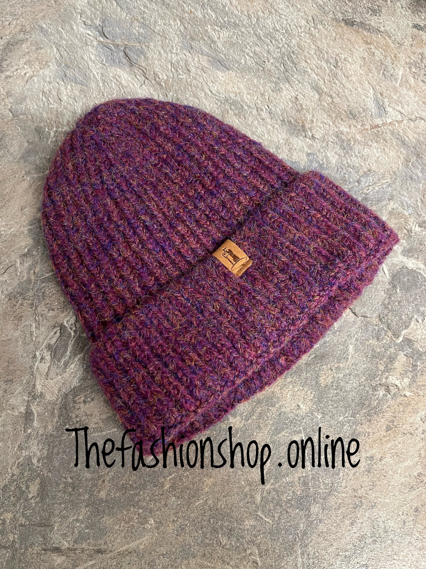 Huddy's purple flecked beanie hat