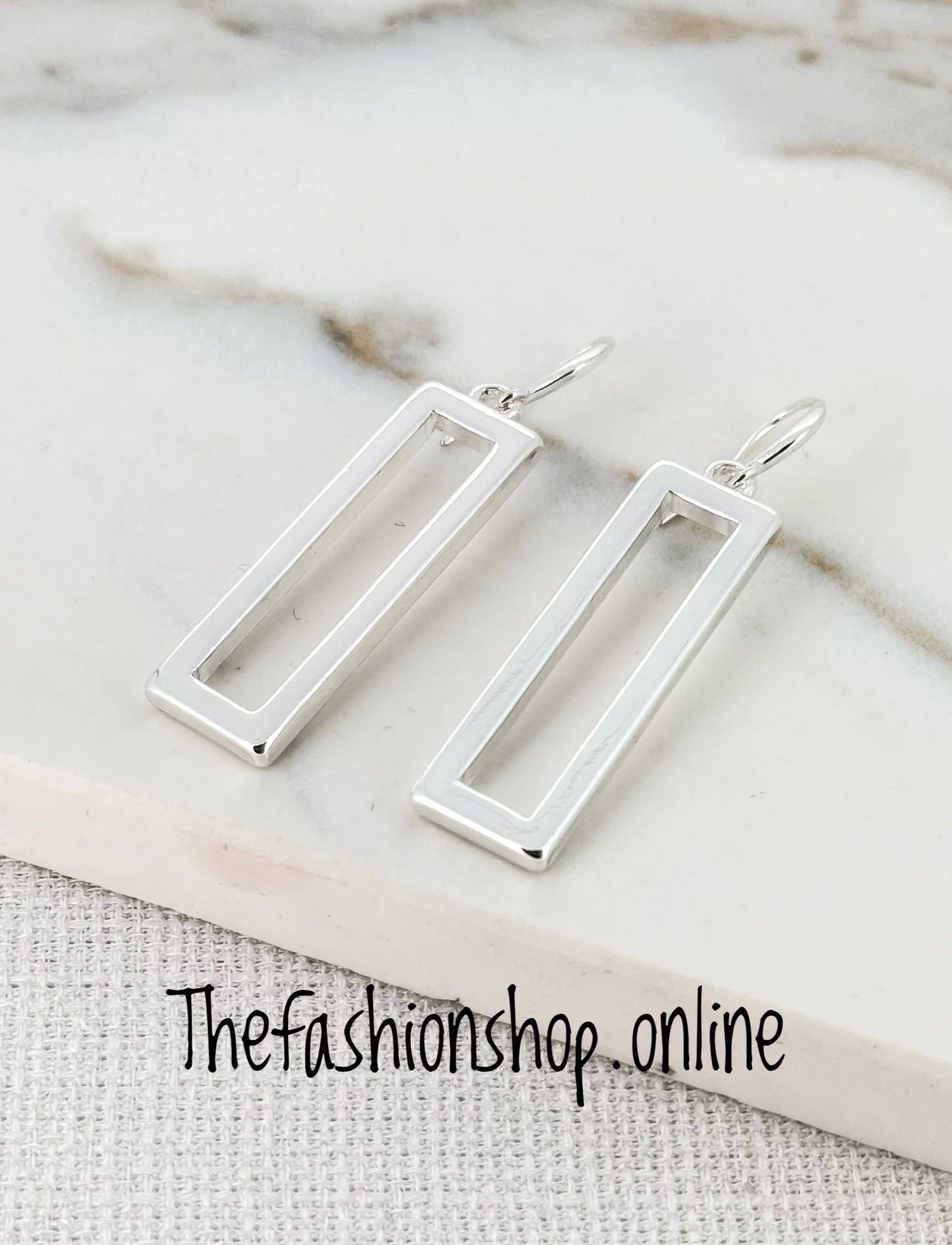 Envy silver rectangular dropper earrings