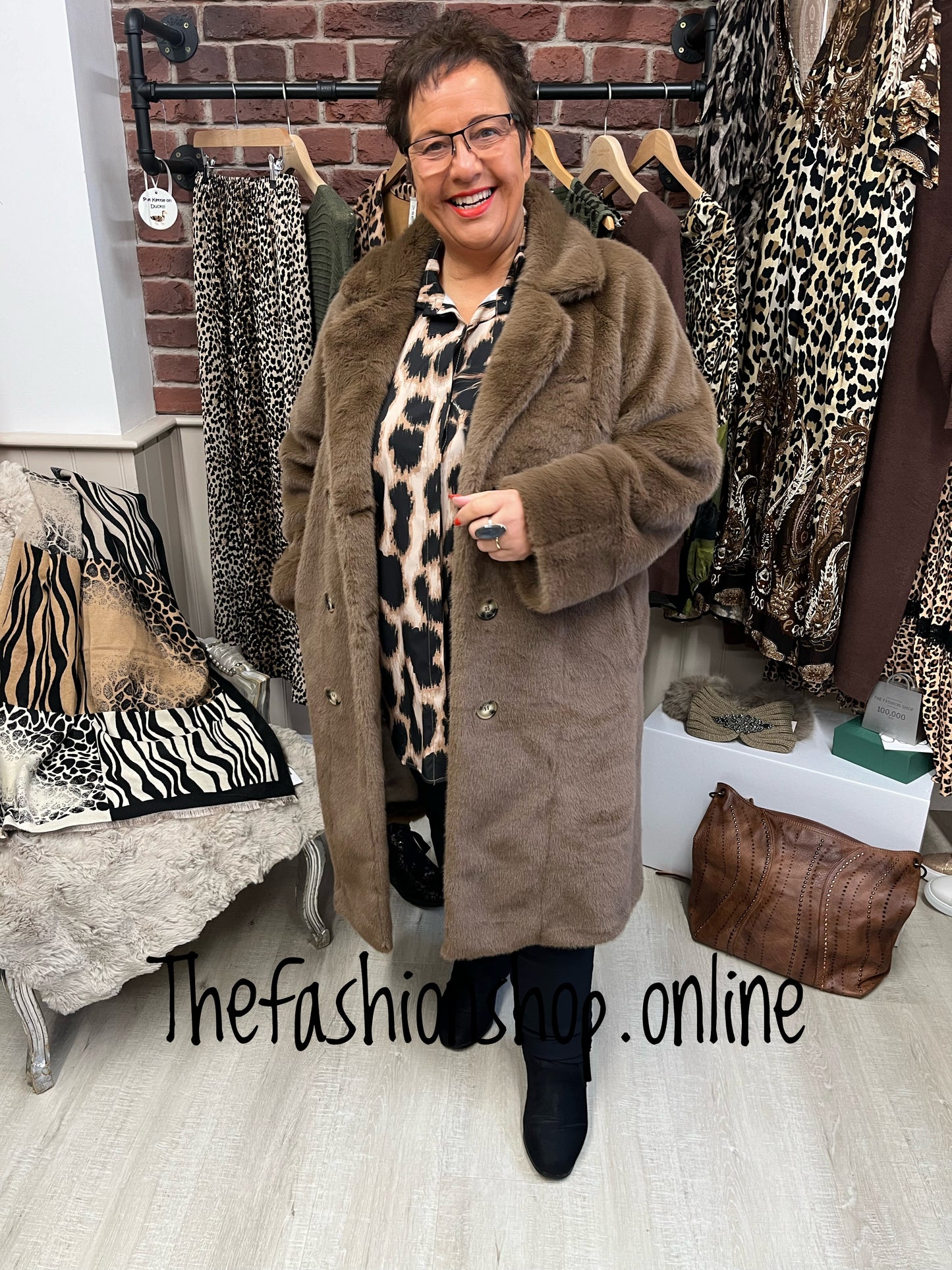 Brown faux fur double breasted coat 12-18