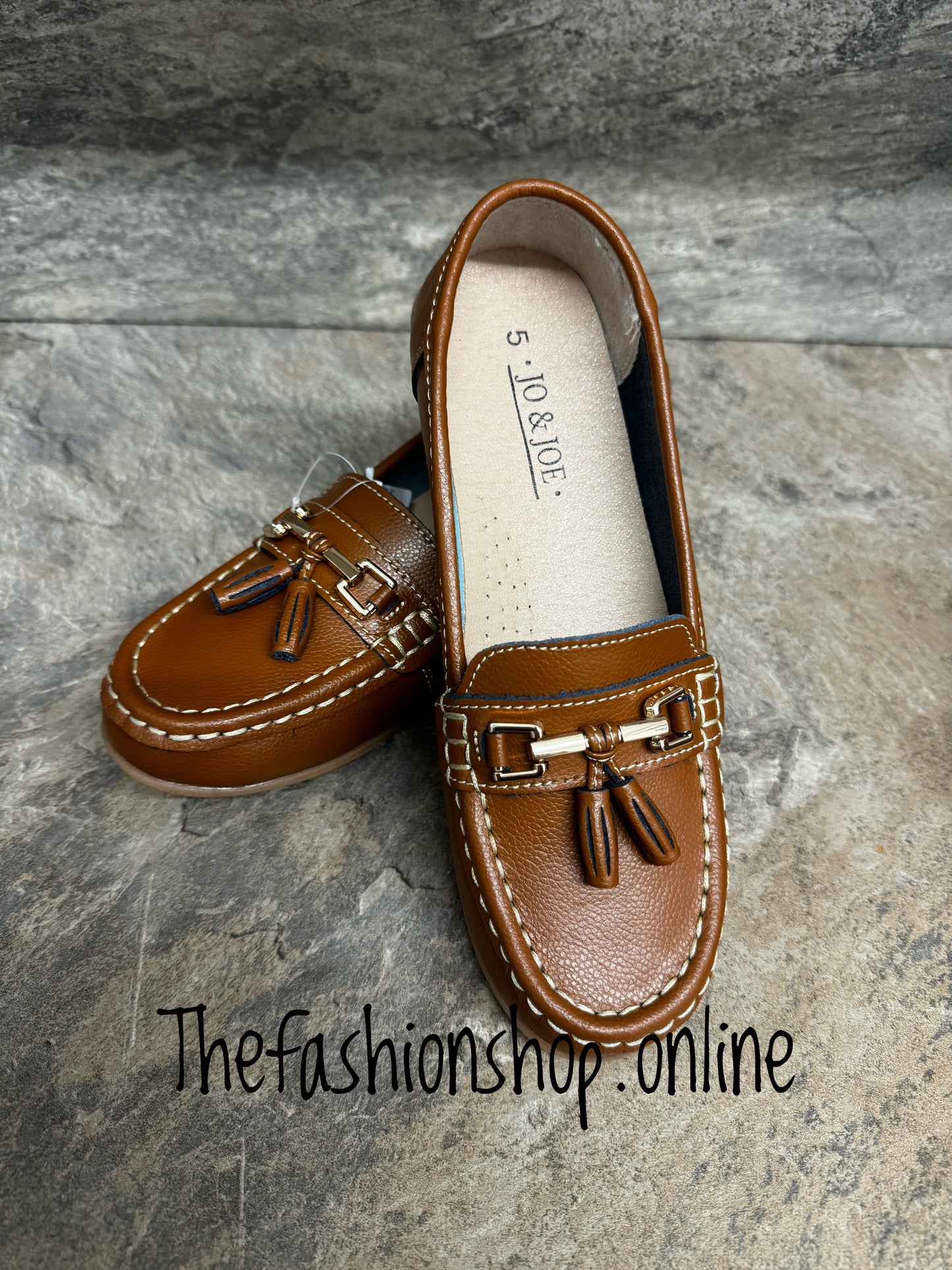 Jo & Joe Nautical wide fit leather tan loafer 4-8