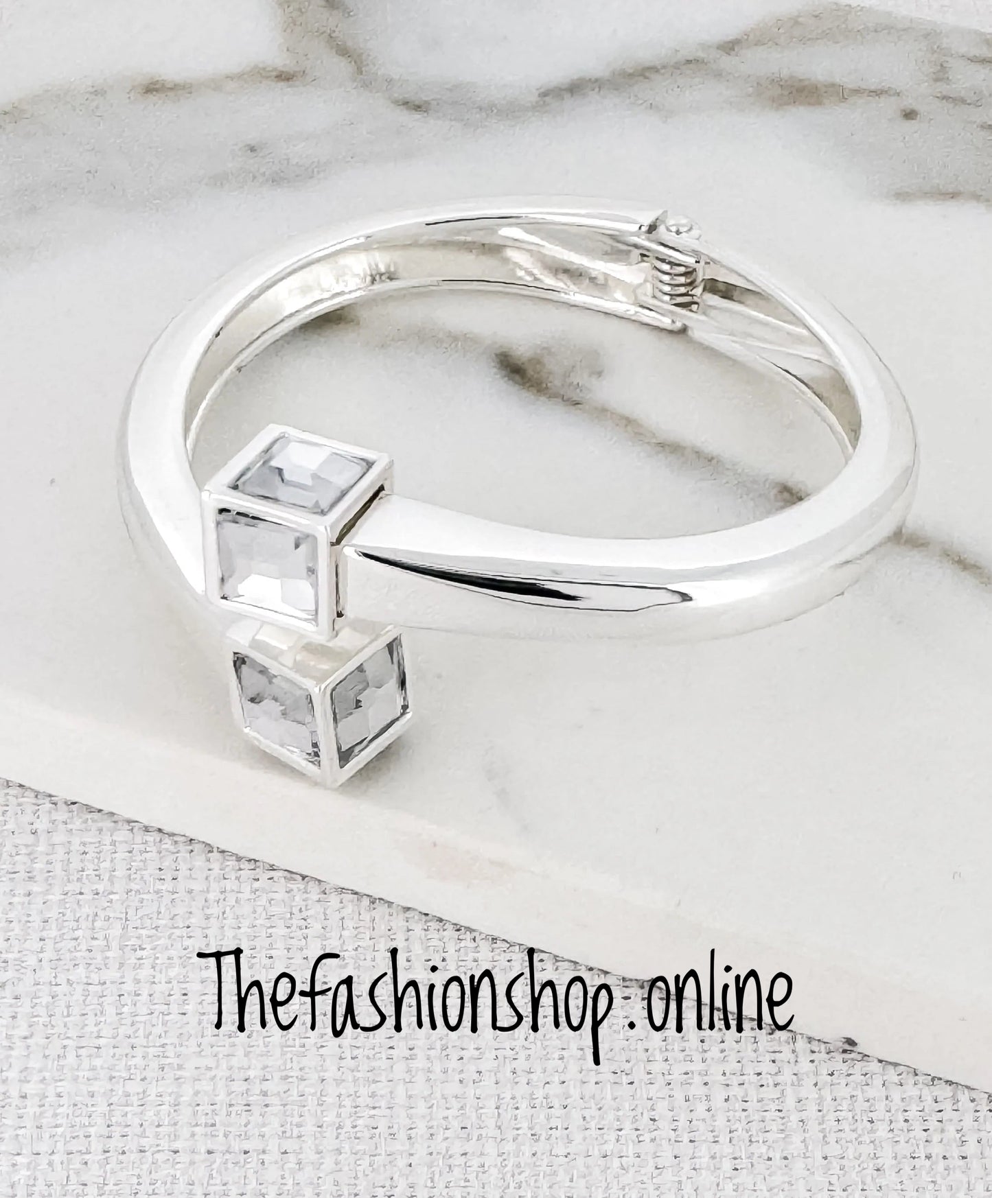 Envy silver hinged bangle with crystal cube