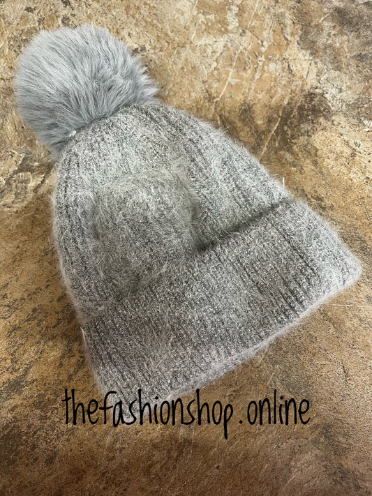 Light grey sparkle pompom hat