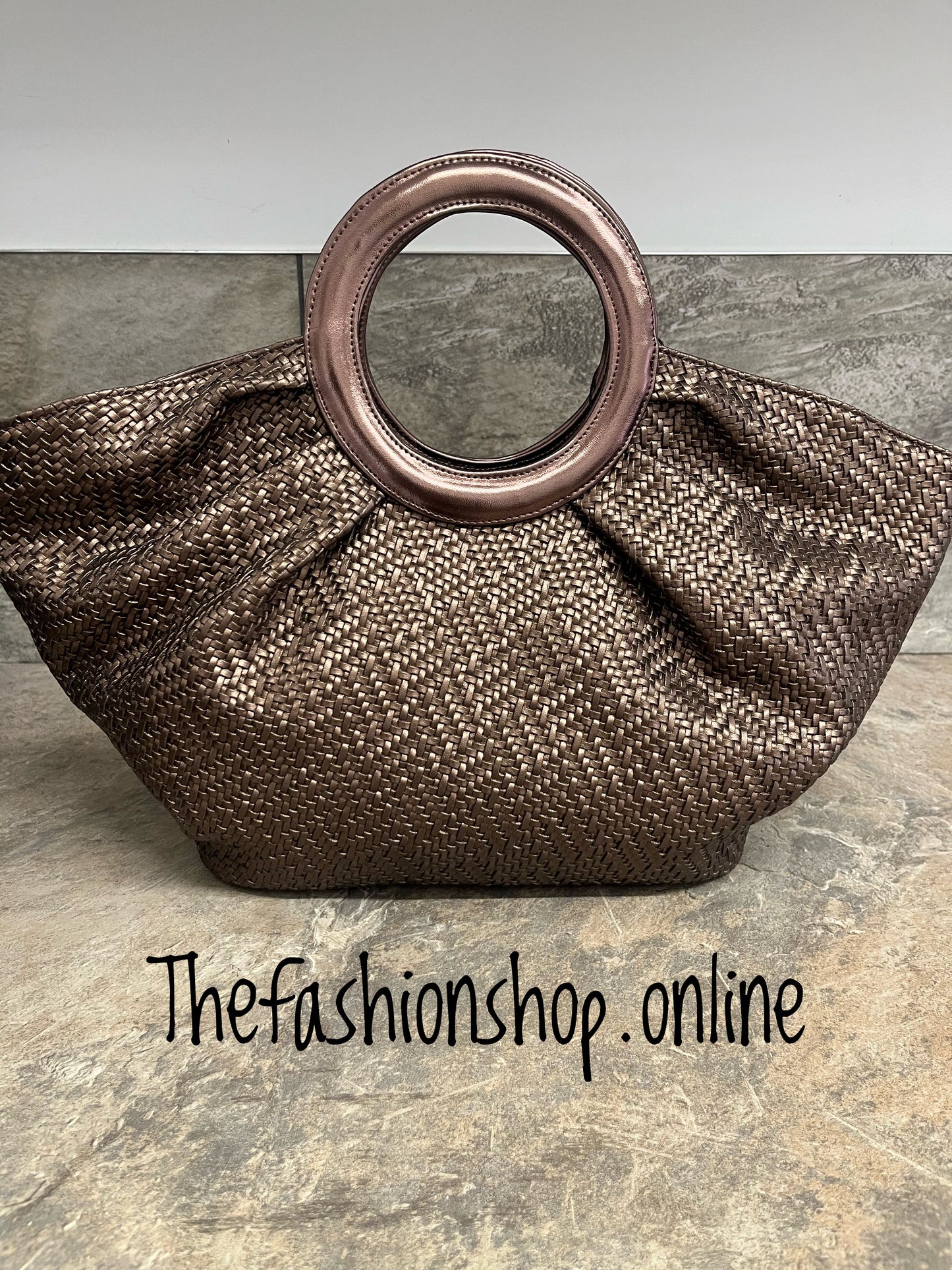 Bronze woven shopper bag