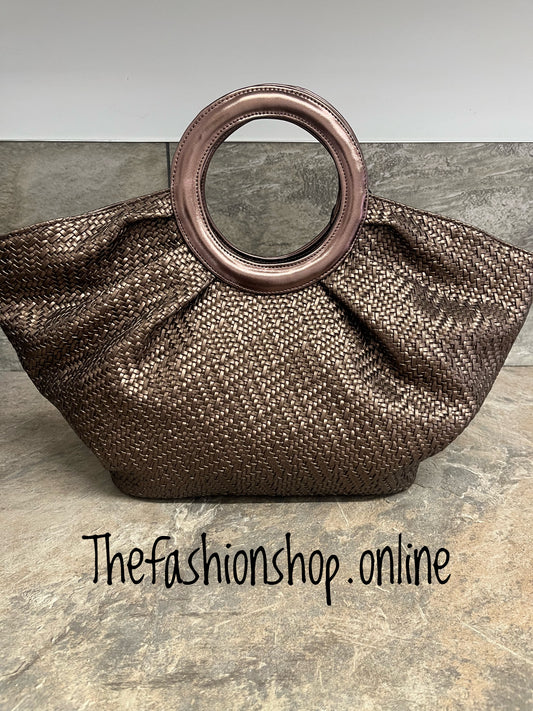 Bronze woven shopper bag