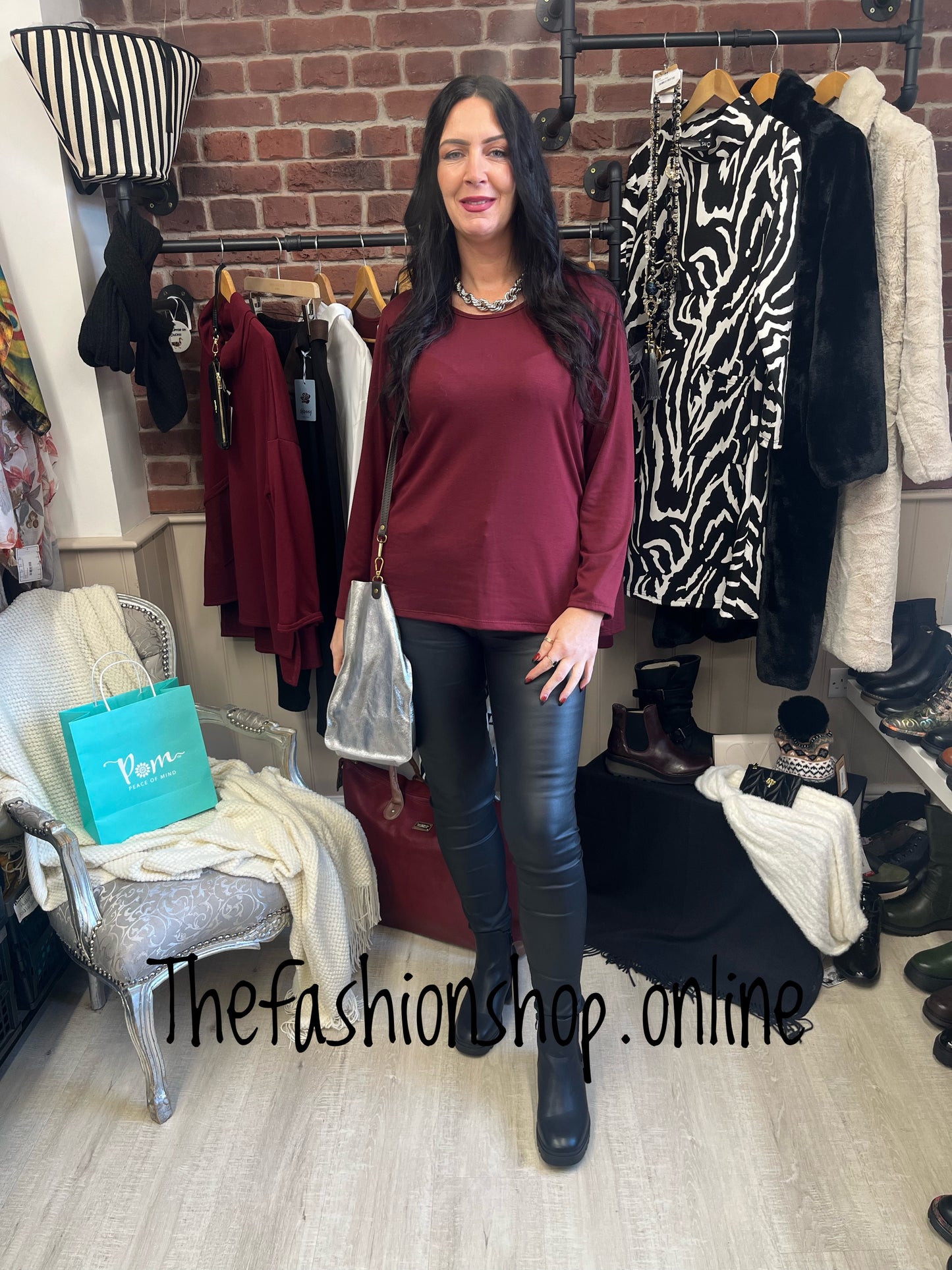 Wine round neck layering top 14-18